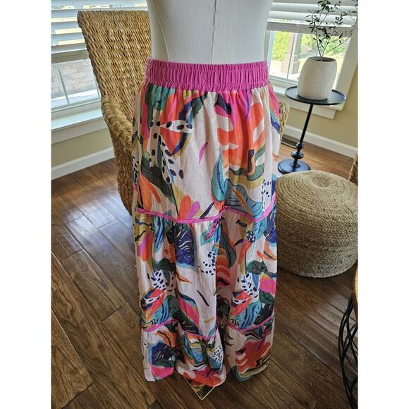 Ott Tropical Floral A-Line Skirt Boho Beach Resortwear Women's Size M Midi - Picture 3 of 10